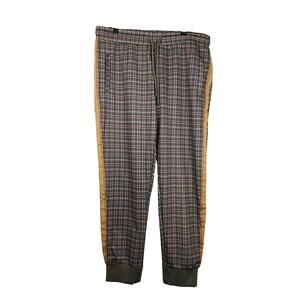 Jian Wang Sz 2XL Track Stripe‎ Jogger Pants Blue Brown Plaid Academia Streetwear